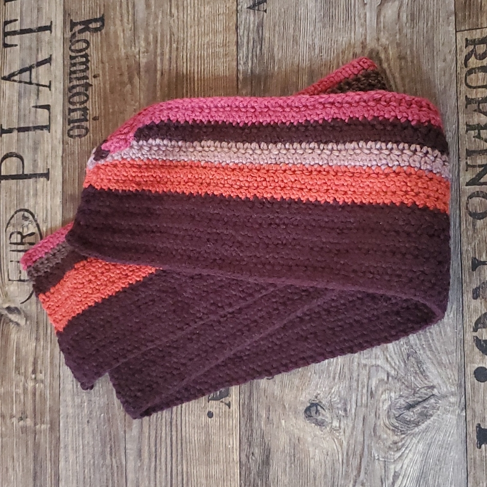 Handmade, crocheted, multicolored, brown, unisex, scarf